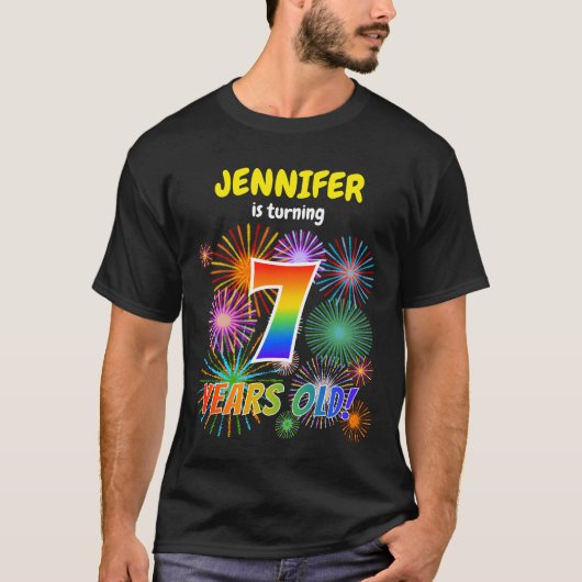 Leuk Vuurwerk, Regenboogblik "7", 7de Verjaardag T-shirt (Voorkant)