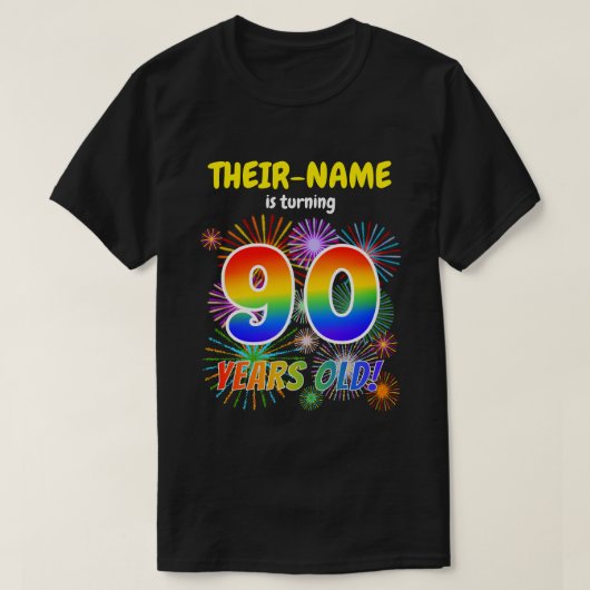 Leuk Vuurwerk, Regenboogblik "90", 90ste Verjaarda T-shirt (Design voorkant)