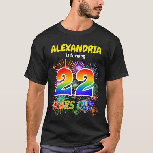 Leuk vuurwerk, regenbooglook "22", 22e verjaardag t-shirt (Voorkant)