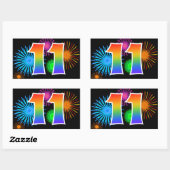 Leuk vuurwerk + regenboogpatroon "11" Evenementnum Rechthoekige Sticker (Vel)