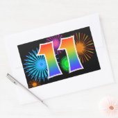 Leuk vuurwerk + regenboogpatroon "11" Evenementnum Rechthoekige Sticker (Envelop)