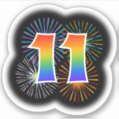 Leuk vuurwerk + regenboogpatroon "11" Event # Sticker (Voorkant)