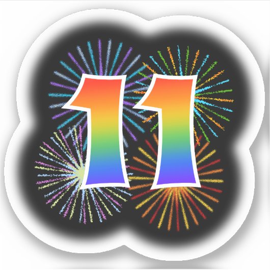 Leuk vuurwerk + regenboogpatroon "11" Event # Sticker (Voorkant)