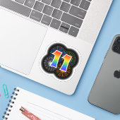 Leuk vuurwerk + regenboogpatroon "11" Event # Sticker (Laptop met iPhone)