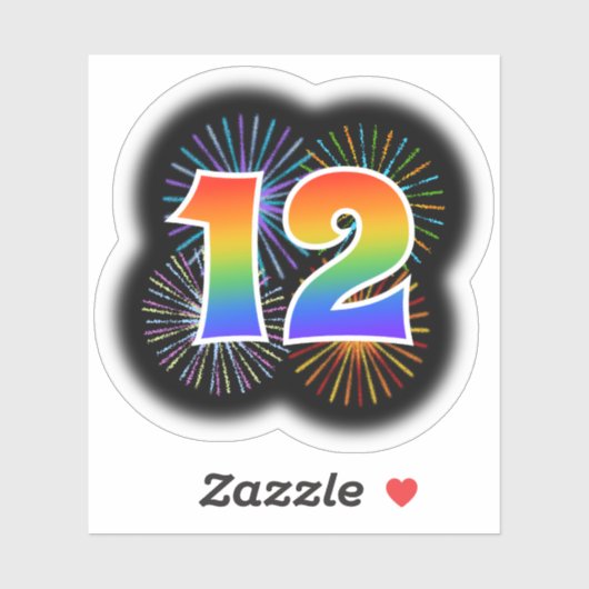 Leuk vuurwerk + regenboogpatroon "12" Event # Sticker (Vel)