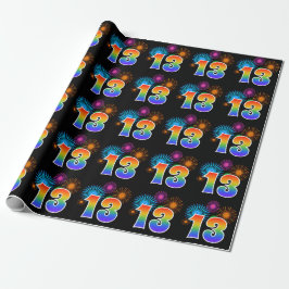 Leuk vuurwerk + regenboogpatroon "13" Evenementnum Cadeaupapier
