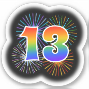 Leuk vuurwerk + regenboogpatroon "13" Event # Sticker