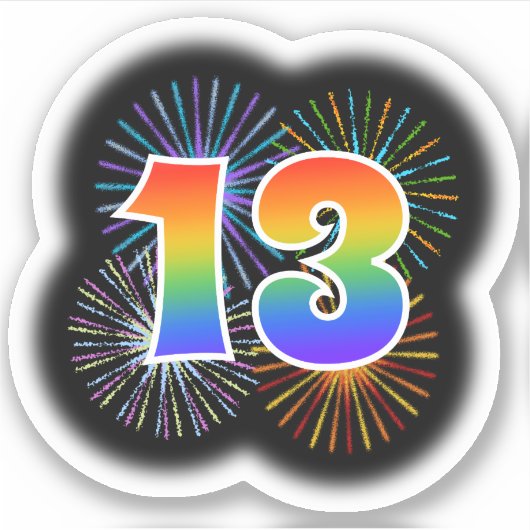 Leuk vuurwerk + regenboogpatroon "13" Event # Sticker (Voorkant)