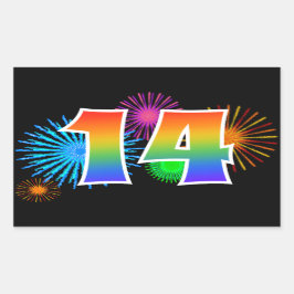 Leuk vuurwerk + regenboogpatroon "14" Evenementnum Rechthoekige Sticker