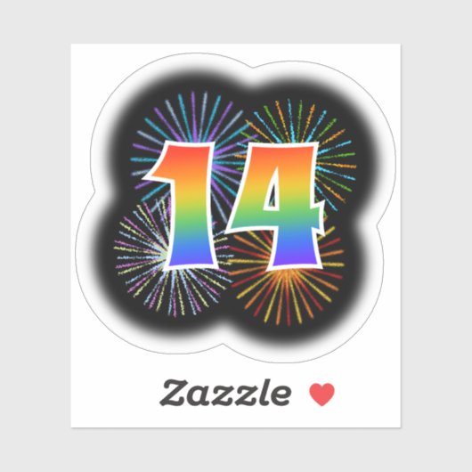 Leuk vuurwerk + regenboogpatroon "14" Event # Sticker (Vel)