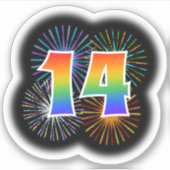Leuk vuurwerk + regenboogpatroon "14" Event # Sticker (Voorkant)