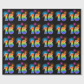 Leuk vuurwerk + regenboogpatroon "16" Evenementnum Cadeaupapier (Vlak)
