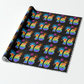 Leuk vuurwerk + regenboogpatroon "16" Evenementnum Cadeaupapier (Uitgerold)