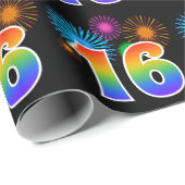 Leuk vuurwerk + regenboogpatroon "16" Evenementnum Cadeaupapier (Rol Hoek)