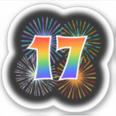 Leuk vuurwerk + regenboogpatroon "17" Event # Sticker (Voorkant)