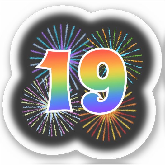Leuk vuurwerk + regenboogpatroon "19" Event # Sticker (Voorkant)