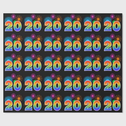 Leuk vuurwerk + regenboogpatroon "20" Evenementnum Cadeaupapier (Vlak)
