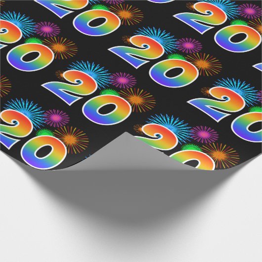 Leuk vuurwerk + regenboogpatroon "20" Evenementnum Cadeaupapier (Hoek)