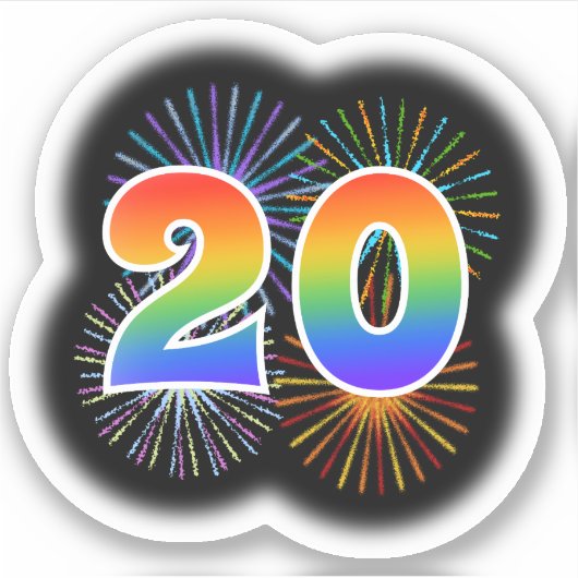 Leuk vuurwerk + regenboogpatroon "20" Event # Sticker (Voorkant)