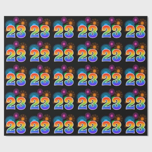 Leuk vuurwerk + regenboogpatroon "23" Evenementnum Cadeaupapier (Vlak)