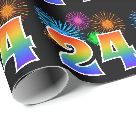 Leuk vuurwerk + regenboogpatroon "24" Evenementnum Cadeaupapier (Rol Hoek)