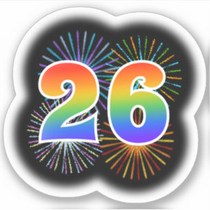 Leuk vuurwerk + regenboogpatroon "26" Event # Sticker