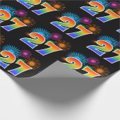 Leuk vuurwerk + regenboogpatroon "27" Evenementnum Cadeaupapier (Hoek)