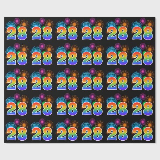 Leuk vuurwerk + regenboogpatroon "28" Evenementnum Cadeaupapier (Vlak)