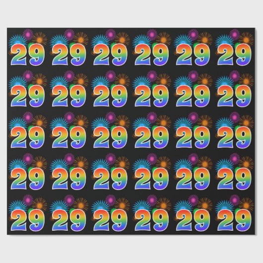 Leuk vuurwerk + regenboogpatroon "29" Evenementnum Cadeaupapier (Vlak)