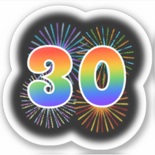 Leuk vuurwerk + regenboogpatroon "30" Event # Sticker