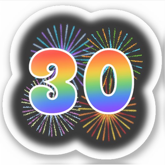 Leuk vuurwerk + regenboogpatroon "30" Event # Sticker (Voorkant)