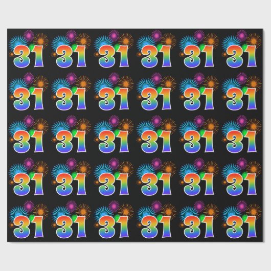 Leuk vuurwerk + regenboogpatroon "31" Evenementnum Cadeaupapier (Vlak)