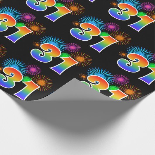 Leuk vuurwerk + regenboogpatroon "31" Evenementnum Cadeaupapier (Hoek)