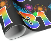 Leuk vuurwerk + regenboogpatroon "31" Evenementnum Cadeaupapier (Rol Hoek)