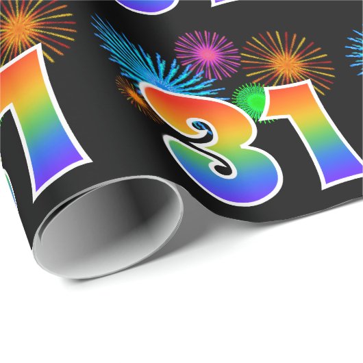 Leuk vuurwerk + regenboogpatroon "31" Evenementnum Cadeaupapier (Rol Hoek)