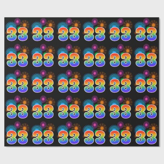 Leuk vuurwerk + regenboogpatroon "33" Evenementnum Cadeaupapier (Vlak)