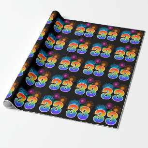 Leuk vuurwerk + regenboogpatroon "33" Evenementnum Cadeaupapier