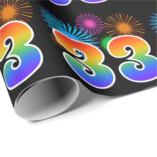 Leuk vuurwerk + regenboogpatroon "33" Evenementnum Cadeaupapier (Rol Hoek)