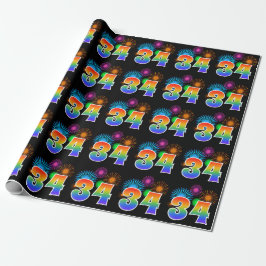 Leuk vuurwerk + regenboogpatroon "34" Evenementnum Cadeaupapier
