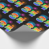 Leuk vuurwerk + regenboogpatroon "34" Evenementnum Cadeaupapier (Hoek)