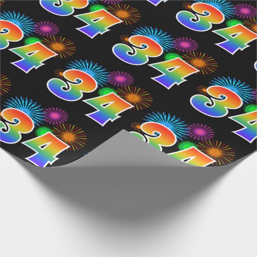 Leuk vuurwerk + regenboogpatroon "34" Evenementnum Cadeaupapier (Hoek)