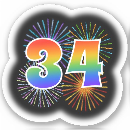 Leuk vuurwerk + regenboogpatroon "34" Event # Sticker (Voorkant)