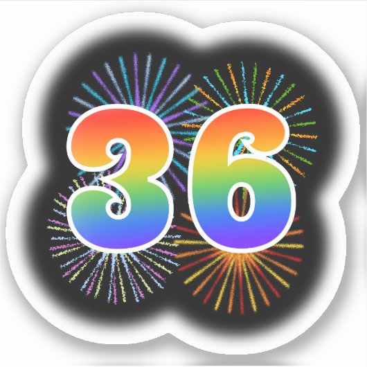 Leuk vuurwerk + regenboogpatroon "36" Event # Sticker (Voorkant)