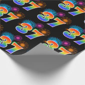 Leuk vuurwerk + regenboogpatroon "37" Evenementnum Cadeaupapier (Hoek)