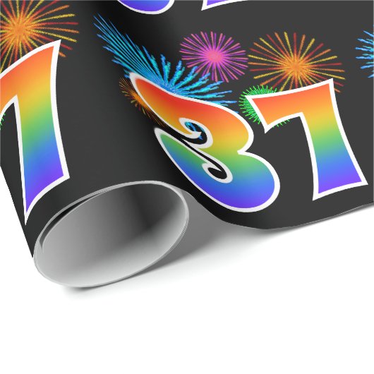 Leuk vuurwerk + regenboogpatroon "37" Evenementnum Cadeaupapier (Rol Hoek)