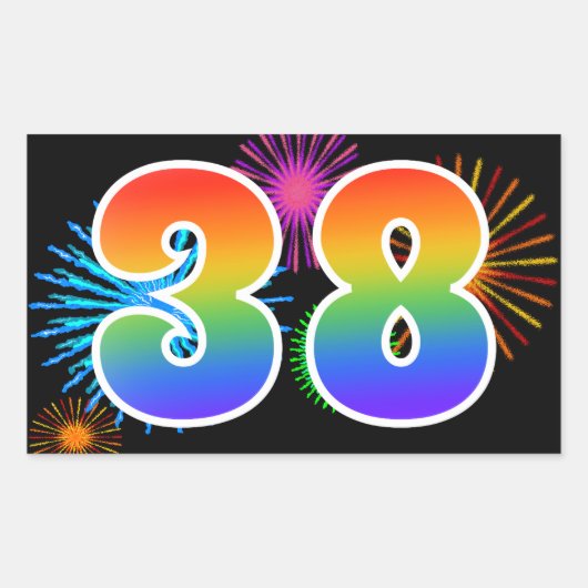 Leuk vuurwerk + regenboogpatroon "38" Evenementnum Rechthoekige Sticker (Voorkant)