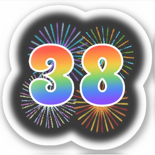 Leuk vuurwerk + regenboogpatroon "38" Event # Sticker (Voorkant)