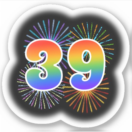 Leuk vuurwerk + regenboogpatroon "39" Event # Sticker (Voorkant)