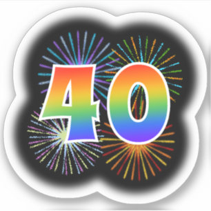Leuk vuurwerk + regenboogpatroon "40" Event # Sticker