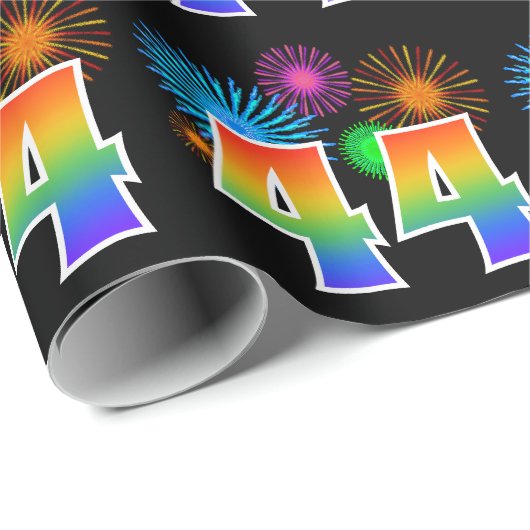 Leuk vuurwerk + regenboogpatroon "44" Evenementnum Cadeaupapier (Rol Hoek)